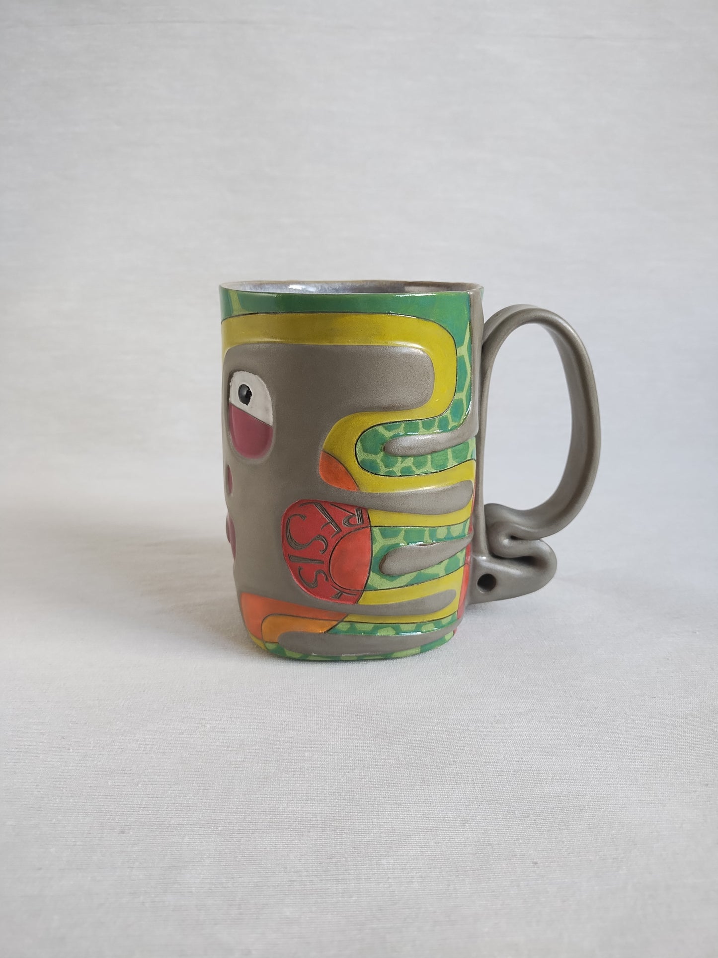 "Snakes in the Grass: Resist!" - fancy butt mug (18oz), warm grey stoneware