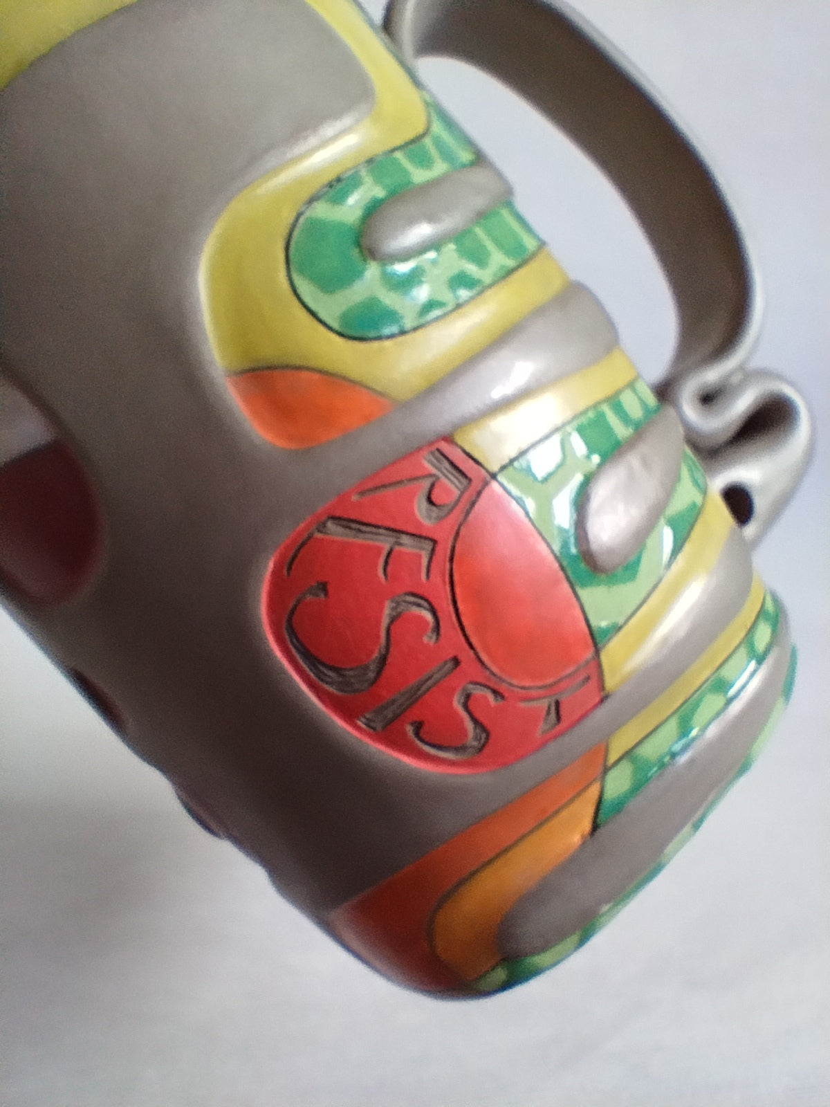 "Snakes in the Grass: Resist!" - fancy butt mug (18oz), warm grey stoneware