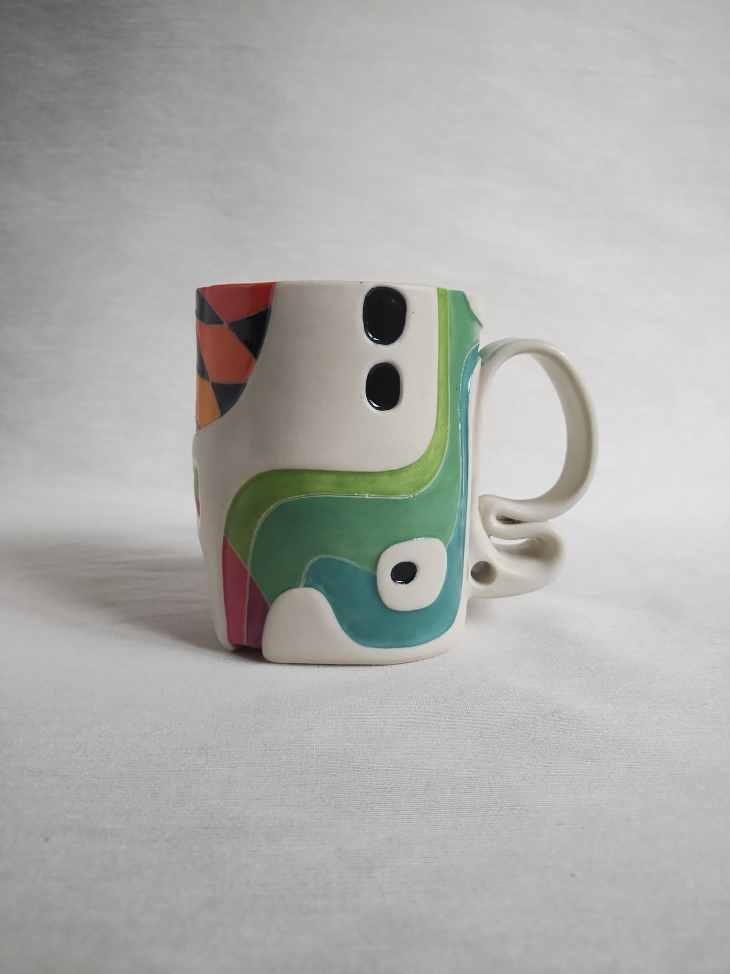 "Rainbow harlequin", fancy butt mug, 16 oz